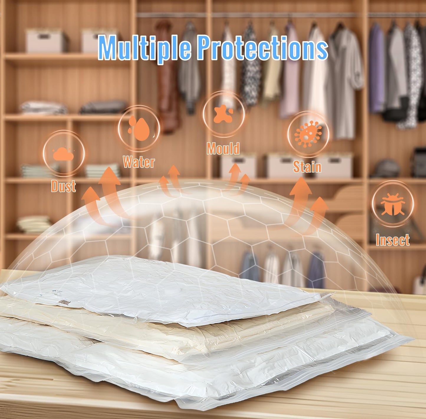 12 Pack Vacuum Storage Bags with Electric Pump, (3 Small, 3 Medium, 3 Large, 3 Jumbo) Vacuum Seal Bags for Clothing, Space Saver Bags for Travel, Luggage Compression Packing