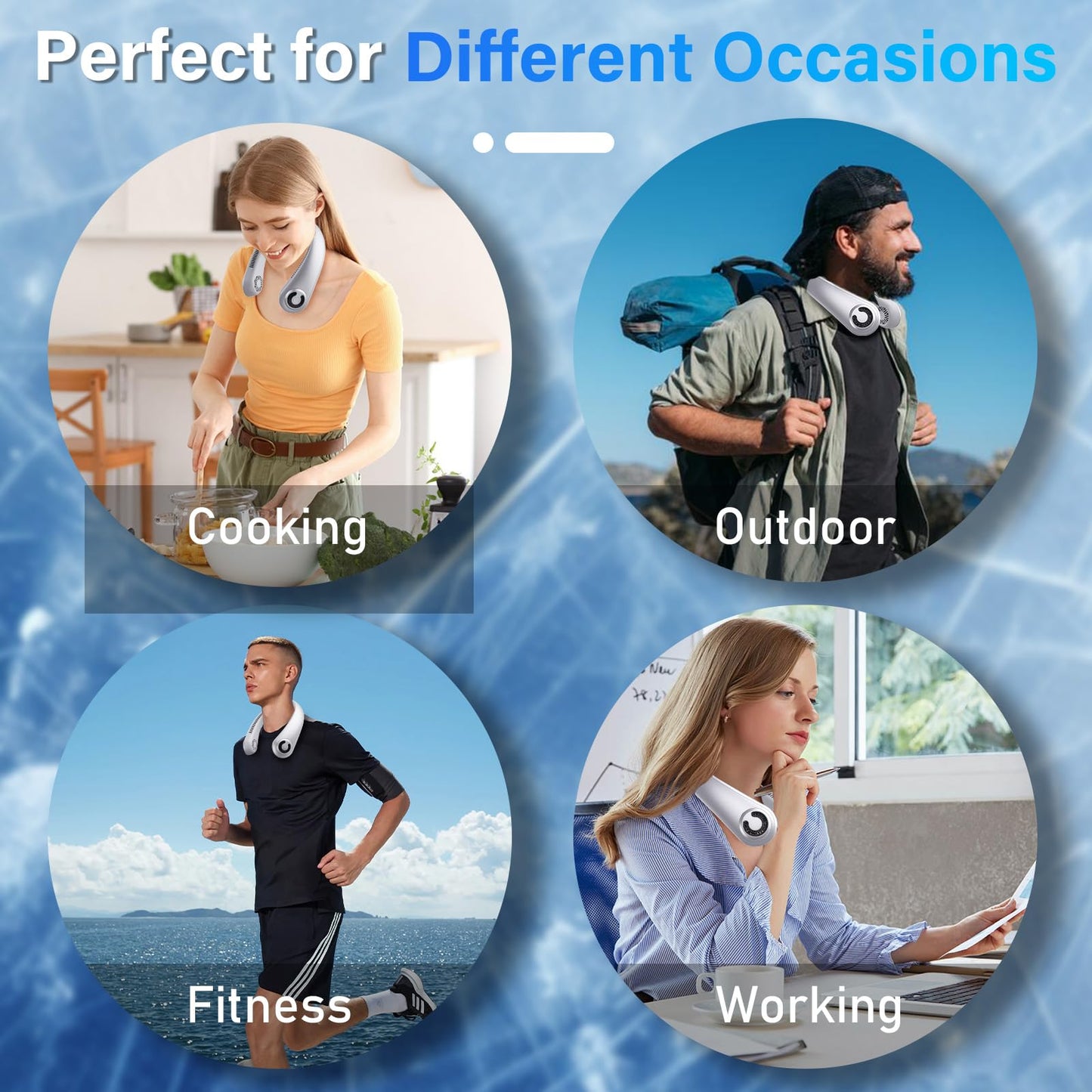 Neck Fan - Portable Neck Fan with Neck Support, 5 Speeds, All Around Airflow, Hand-free Bladeless Personal Cooling Fans, Rechargeable Wearable Fan for Outdoor and Indoor, Festival Gifts for Men Women