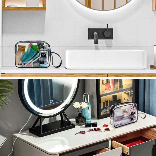 3pcs TSA-Approved Clear Travel Toiletry Bag With Handle Strap, ANRUI Airline Kit 3-1-1 Clear Liquids Toiletries & Cosmetics Organizer Carry-On Luggage for Women and Men - Black