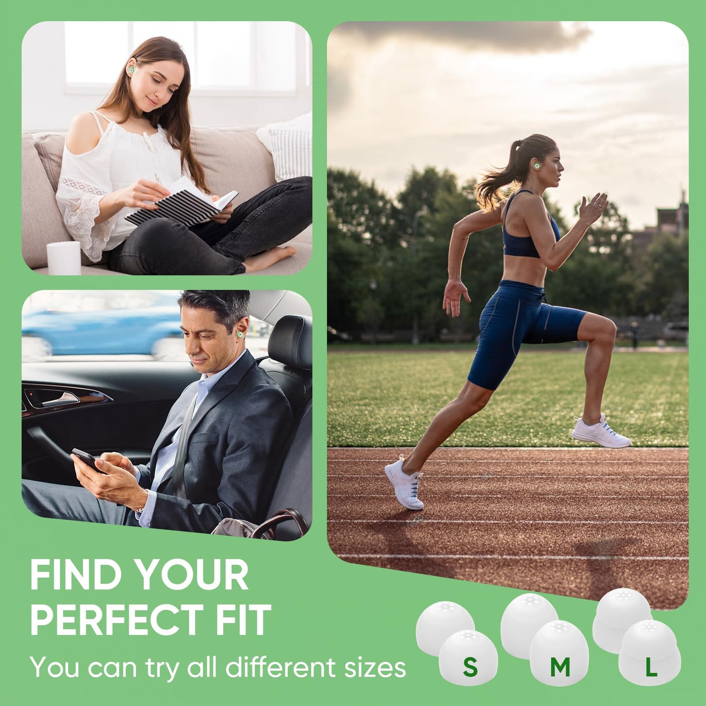 Ear Plugs for Sleeping Noise, 2 Pack High Fidelity Ear Plugs, Reusable Silicone Earplugs for Concert, Rave, Work, Musicians, 3 Pair Ear Tips in S/M/L, 18-25 dB Ear Plugs for Noise Cancelling Green