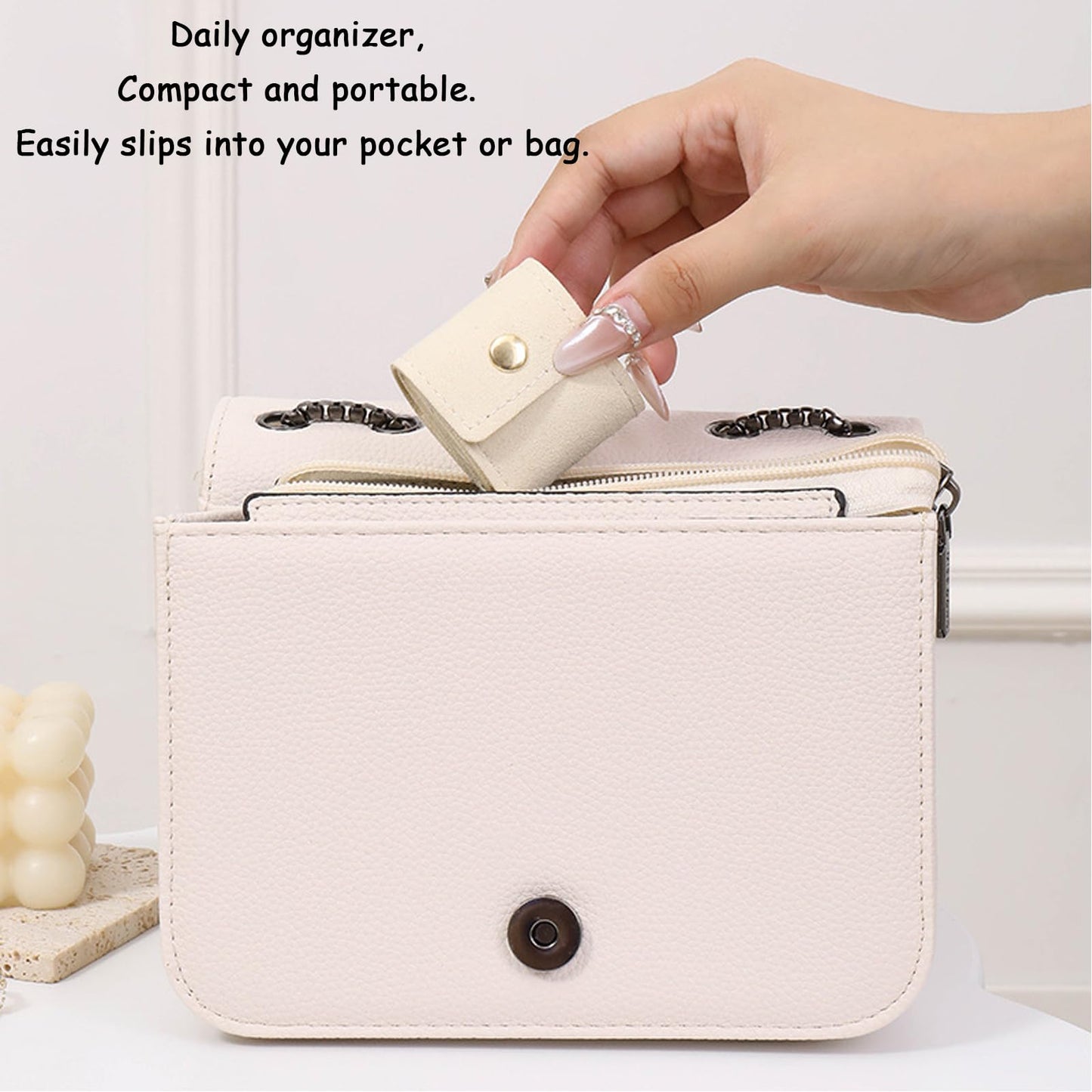 Samelek 3pcs Mini Travel Jewelry Organizer - Foldable Jewelry Roll Case with Buckle, Portable Jewelry Box for Earrings, Rings, Necklaces