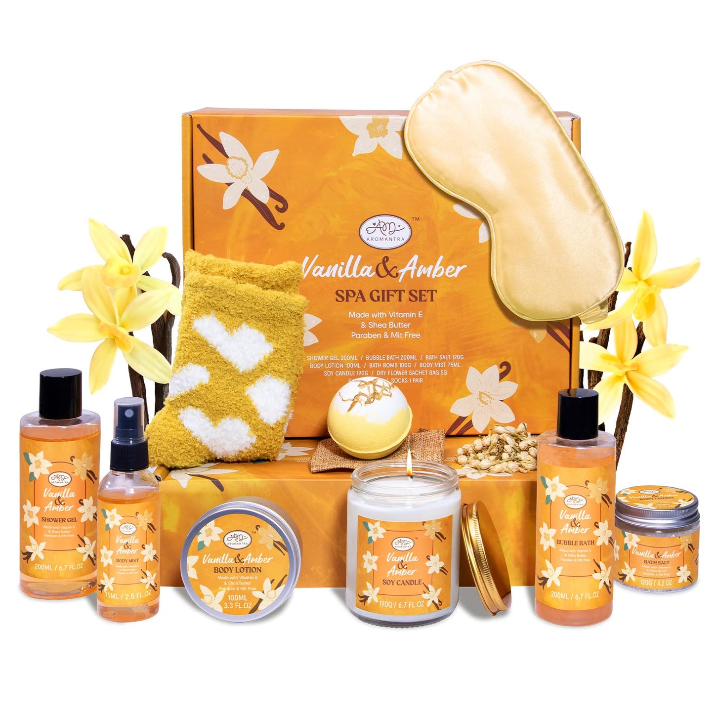 Bath Gift Set for Self Care, 11pcs Luxury Spa Gift Baskets for Women, Home Spa Essential W/ Bubble Bath, Body Lotion, Vanilla Amber Scented Candle, Birthday Gifts for Women, Mothers Day Gifts
