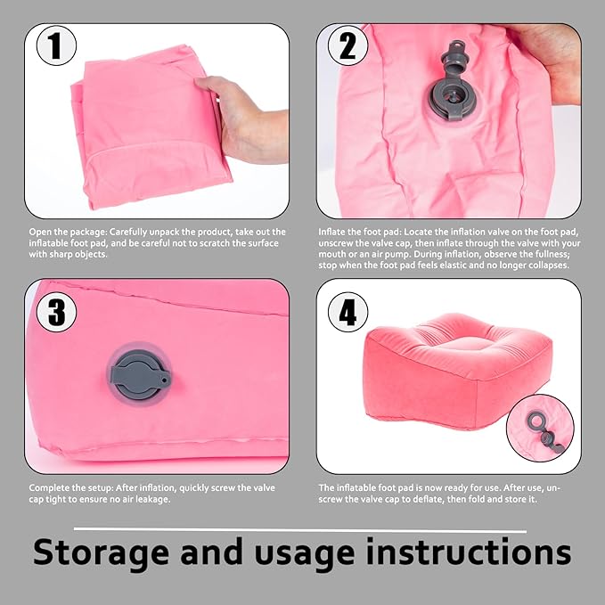 Inflatable Foot Rest Pillow - Portable, Non-Slip Base for Desk, Office Chair, Travel & Bed - Ergonomic Foot Support & Comfort(Pink)