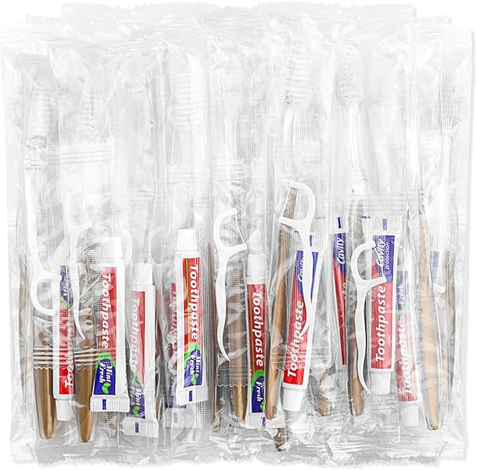 200pcs Disposable Toothbrushes with Toothpaste Floss Individually Wrapped, Disposable Toothbrush Bulk, 10g Toothpaste, Dental Floss Pick, Bulk Toothbrush Kit for Homeless,Airbnb,Hotel,Guest