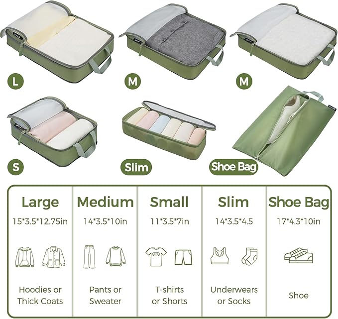 BAGAIL 6 Set Ultralight Compression Packing Cubes Packing Organizer for Travel Accessories Luggage Suitcase Backpack