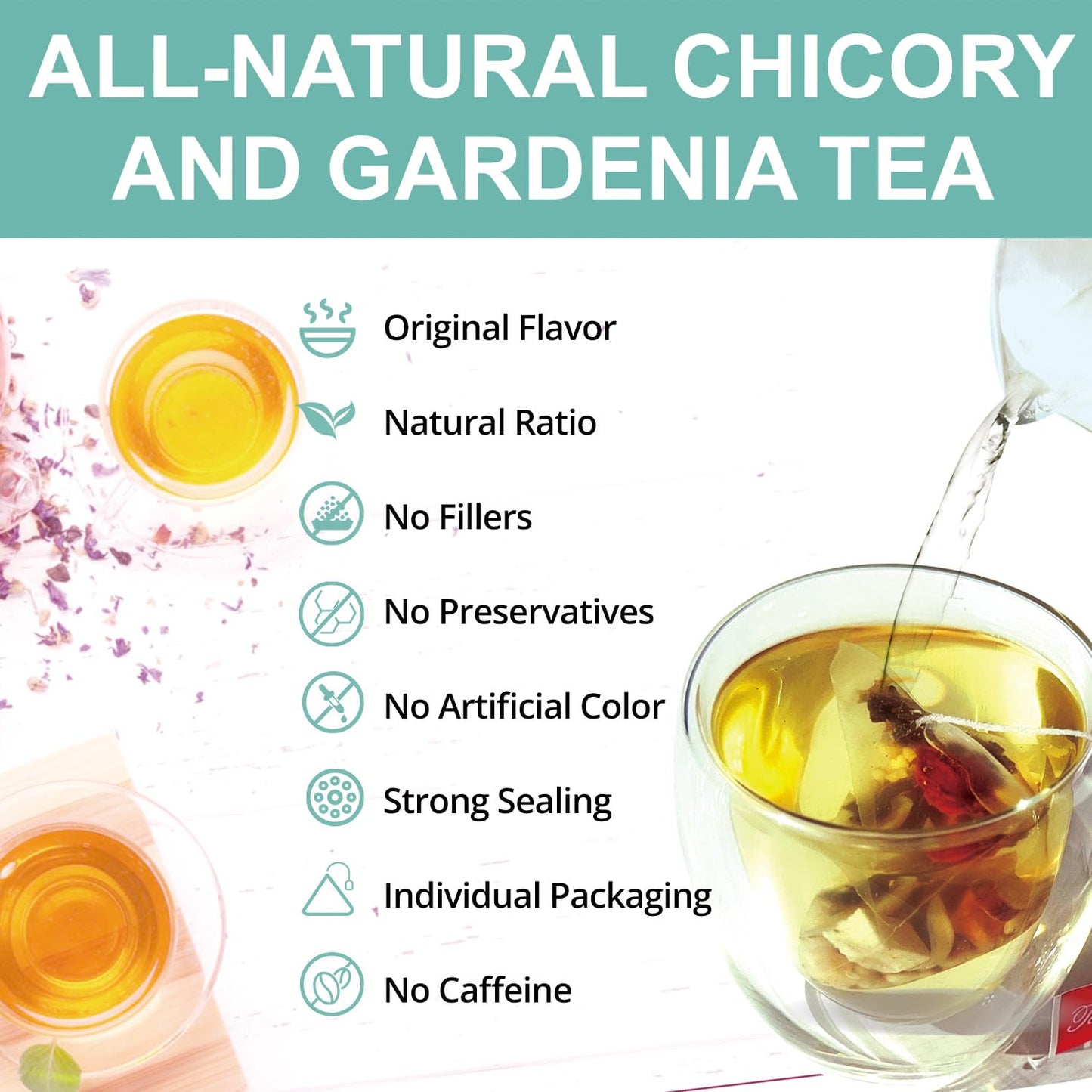 Chicory And Gardenia Tea - Kidneys & Liver Health Tea, 8 Herbal Ingredients Natural Blend, Chicory and Gardenia Tea Bags, Chinese Herbal Tea (250g/10g x25pcs)