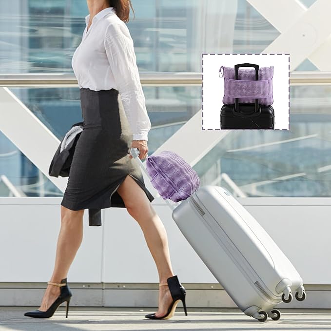 SOCHOW Travel Blanket for Airplane Train and Car, Soft Travel Blanket or Pillow 2 in 1 Compact with Portable Bag Pillowcase, Flight Blanket with Luggage Sleeve and Backpack Clip, Dusty Purple