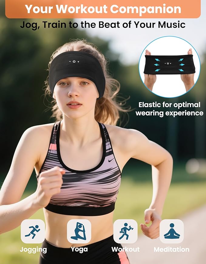 2PCS Sleeping Headphones, Headband Headphones with HD Stereo Speakers, Bluetooth Headband for Sports, Running, Workouts, Yoga, Travel, Gift - Black&Blue