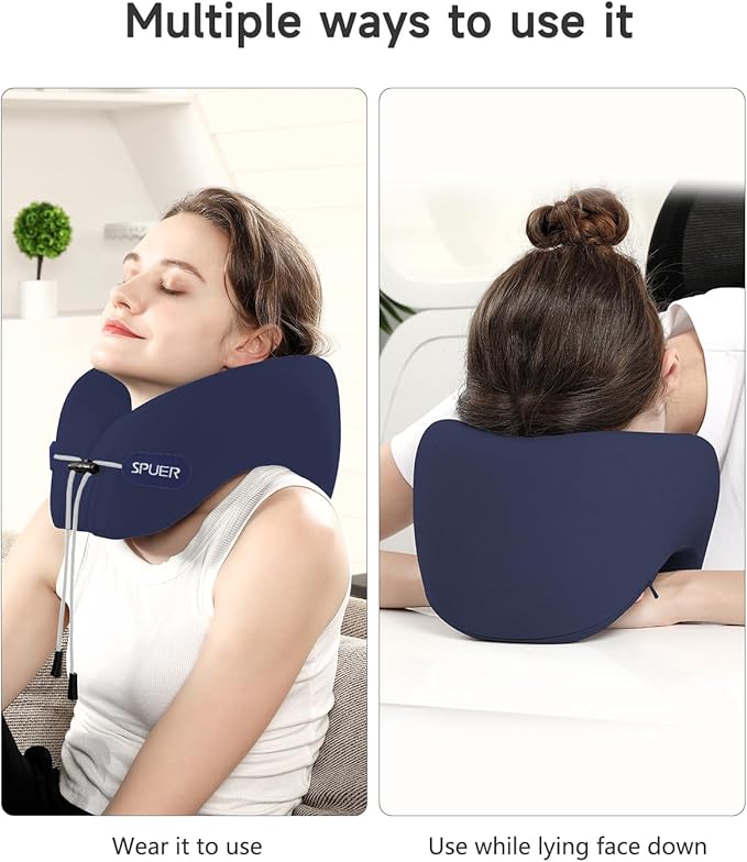 Travel Pillows for Airplanes, Neck Pillow Airplane, Airplane Travel Accessories with Eye Mask, Earplugs & Storage Bag, Ergonomic Memory Foam Neck Pillow for Sleeping, Flights, Cars, Office (Navy Blue)