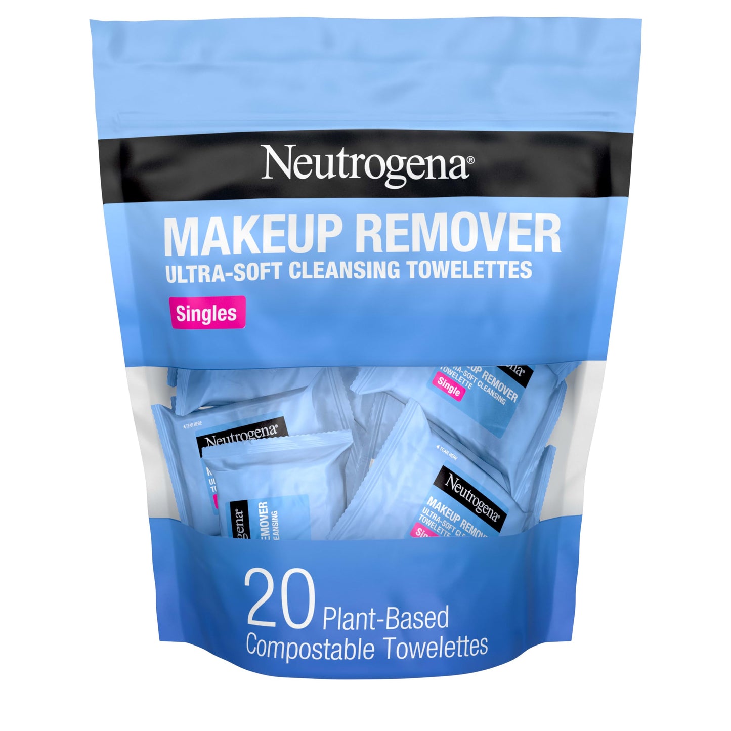 Neutrogena Makeup Remover Wipes Singles, Individually Wrapped, Daily Facial Cleanser Towelettes, Gently Removes Oil & Makeup, Alcohol-Free, 20 ct