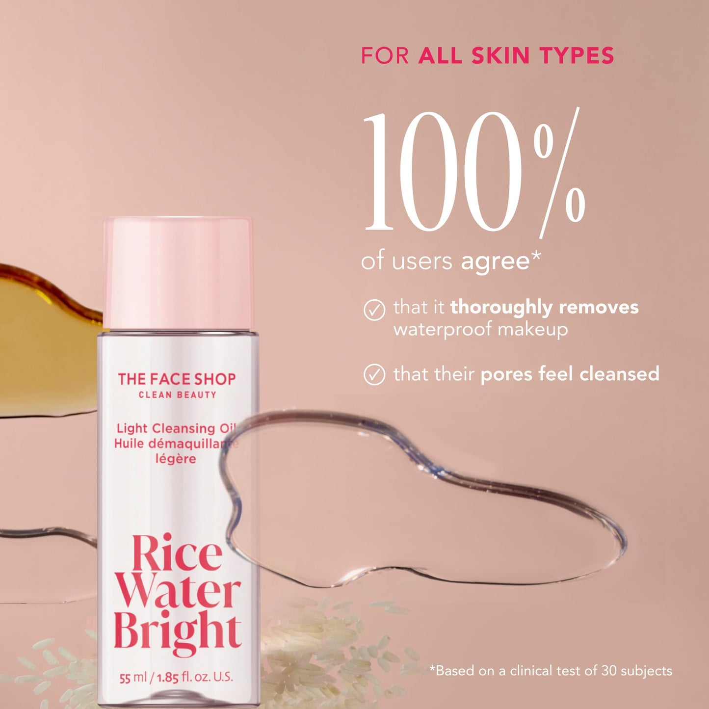 The Face Shop Rice Water Bright Vegan Double Cleanse Trial Set, Travel Size, Foaming Cleanser & Mini Cleansing Oil, Korean Skin Care, Gentle Face Cleanser & Pore Control, Moisturizing Makeup Remover