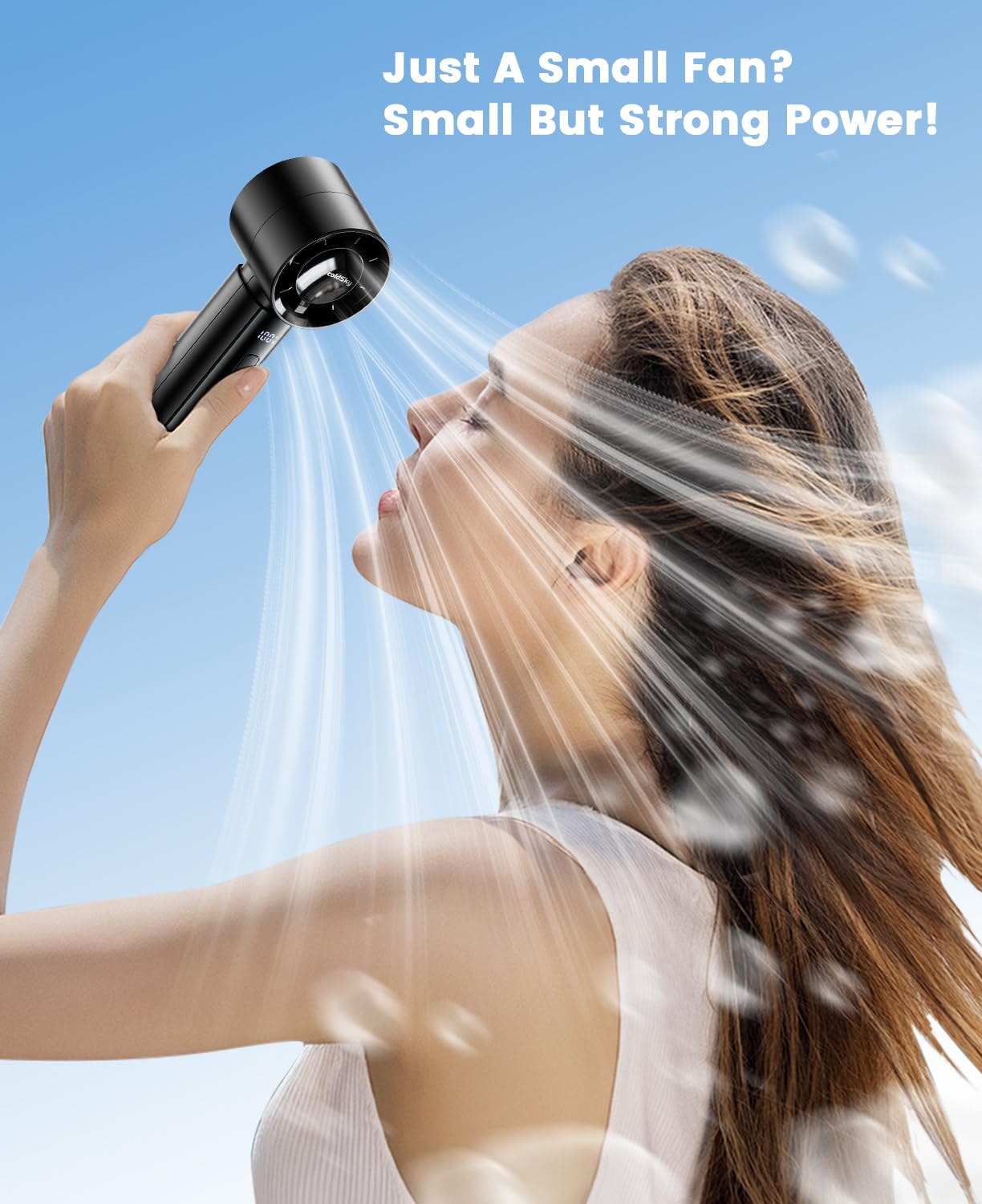 coldSky Portable Handheld Turbo Fan, 4000mAh Rechargeable High Speed Personal Fan With 5 Speeds, Small Cooling Fans With Digital Display For Women Outdoor, Travel, Vacation