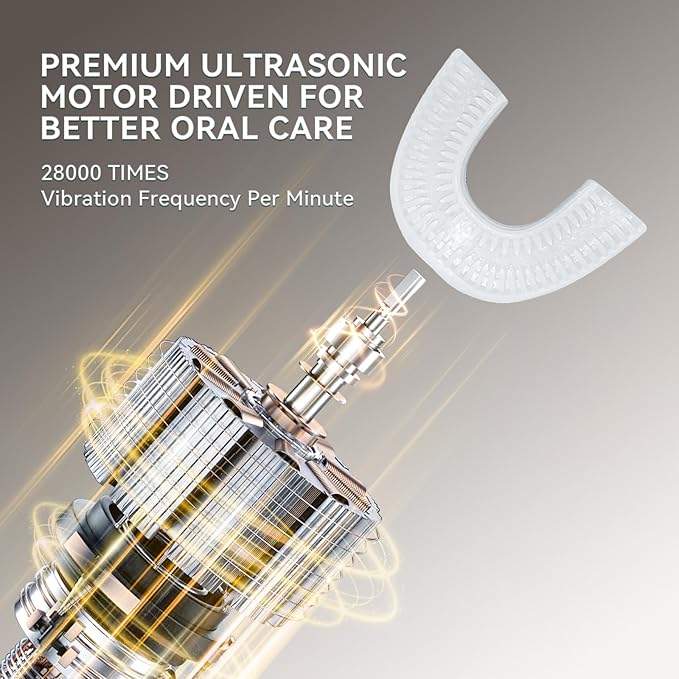 Adult Sonic Automatic Electric Toothbrush, 360° Oral Cleaning Stain Whitening, IPX7 Waterproof Rechargeable, u-Shape Brush Head*3+Straight Handle Brush Head*2, Suitable for Travel or Home Use