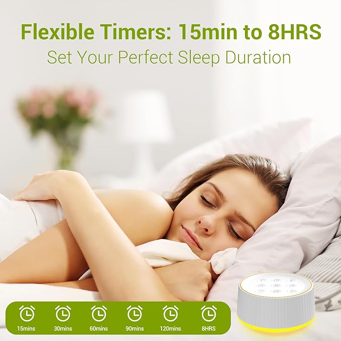 BGOVERSS Sound Machine with 30 Soothing Sounds, 16 Colors Night Light White Noise Machine for Adults Baby Kids Sleep Machines Function 36 Volume Levels 5 Timers for Home Office Travel (White, /)