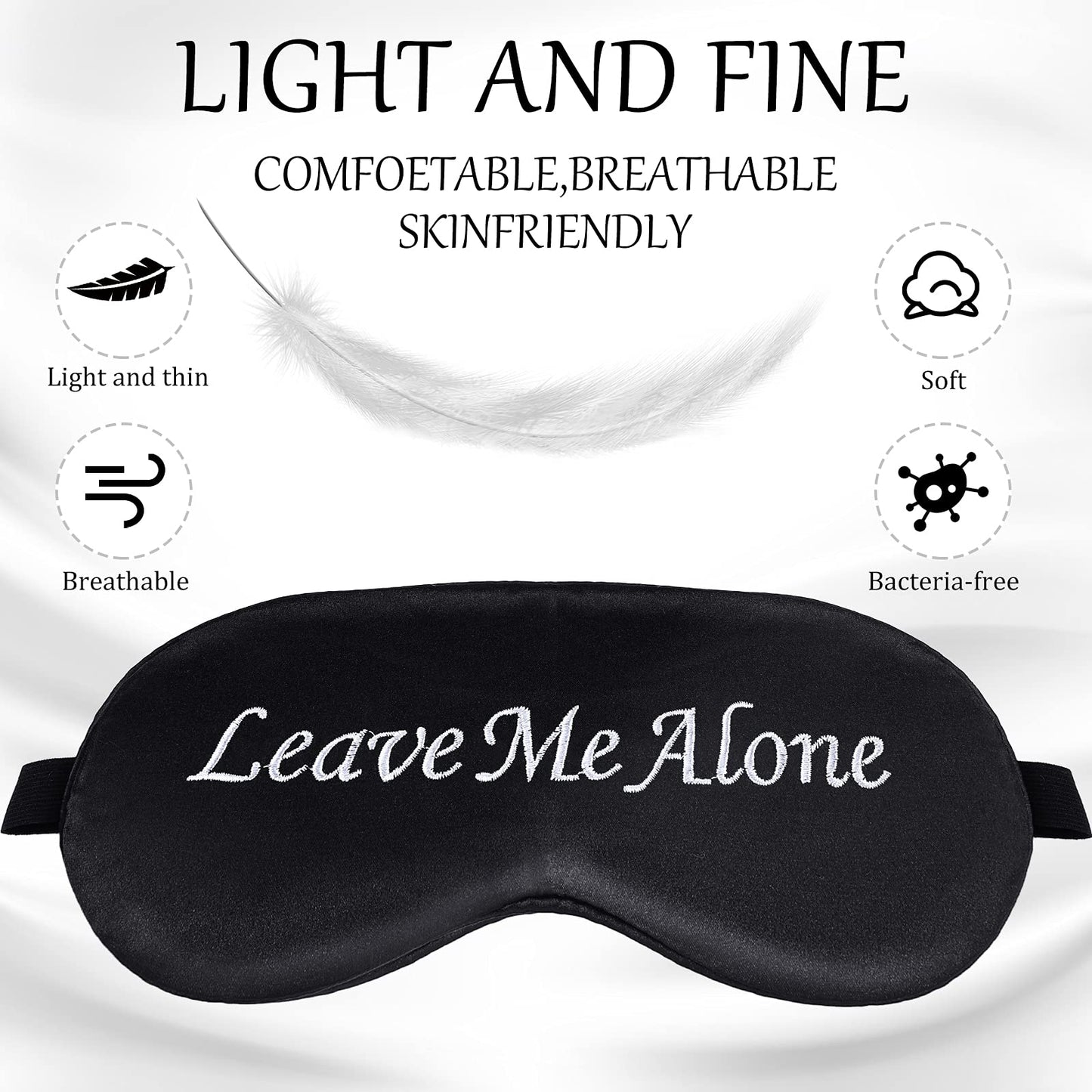 Geyoga 4 Pieces Funny Eye Mask for Sleep Soft Satin Eye Mask Blackout Blindfold with Adjustable Strap Silk Cover Out Lights for Women Men Travel, Nap, Meditation (Black with Black Words)