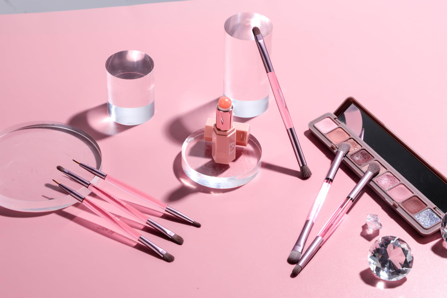 BS-MALL 6 Pcs Double-ended makeup brush set with Silicone Lip brush - eyeshadow Brush, concealer Brush, blush brush for Even application, Multi-purpose Portable makeup brushes for Daily Use (Pink)