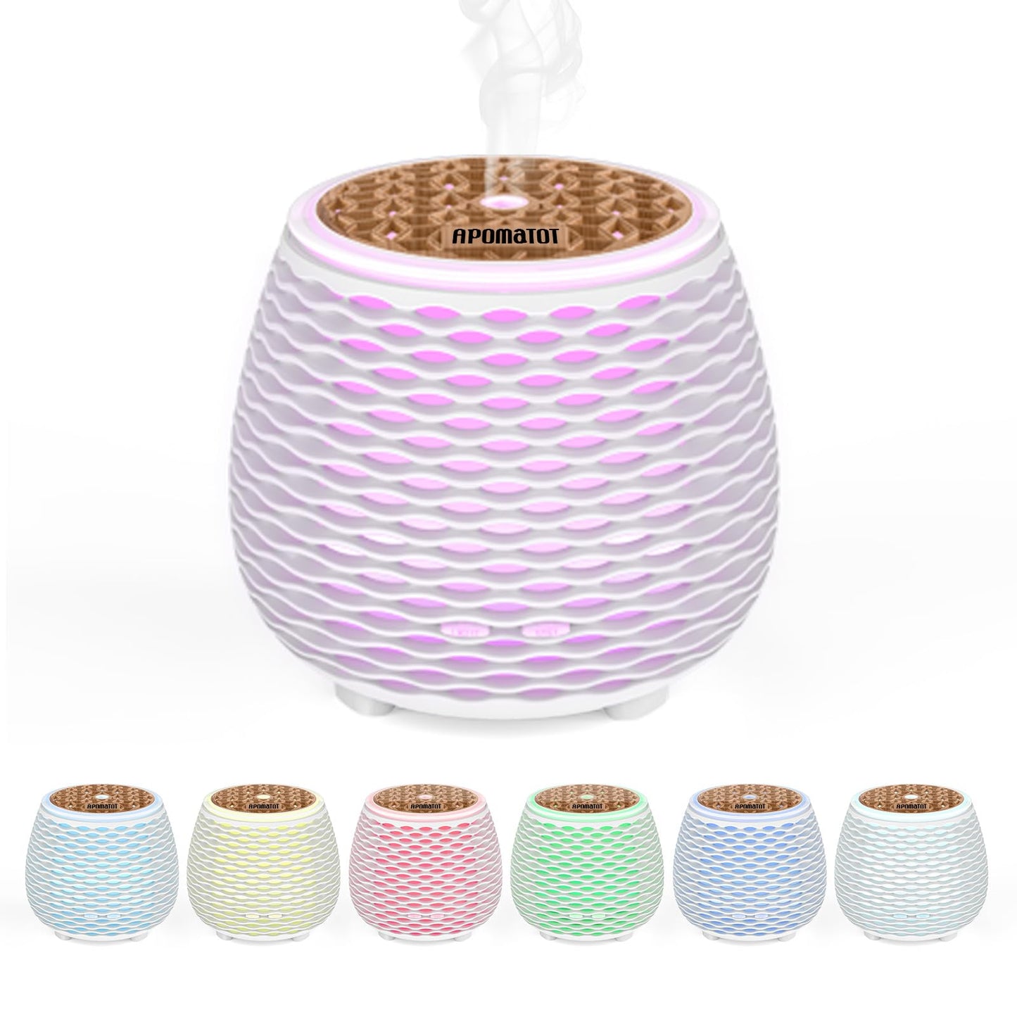 APOMATOT 2 Pack 140ml Small 25dB Quiet Working Essential Diffuser,Aromatherapy Diffusers Cool Mist Humidifier with USB 7 LED Light Color,Waterless Auto Shut-Off for Home Office Room
