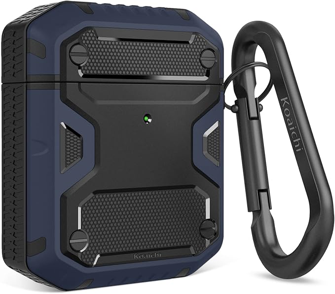Koaichi Compatible with AirPods Case, Full-Body Rugged Hard Shell Protective Case Cover with Keychain Designed for AirPods 1st & 2nd, Black/Blue
