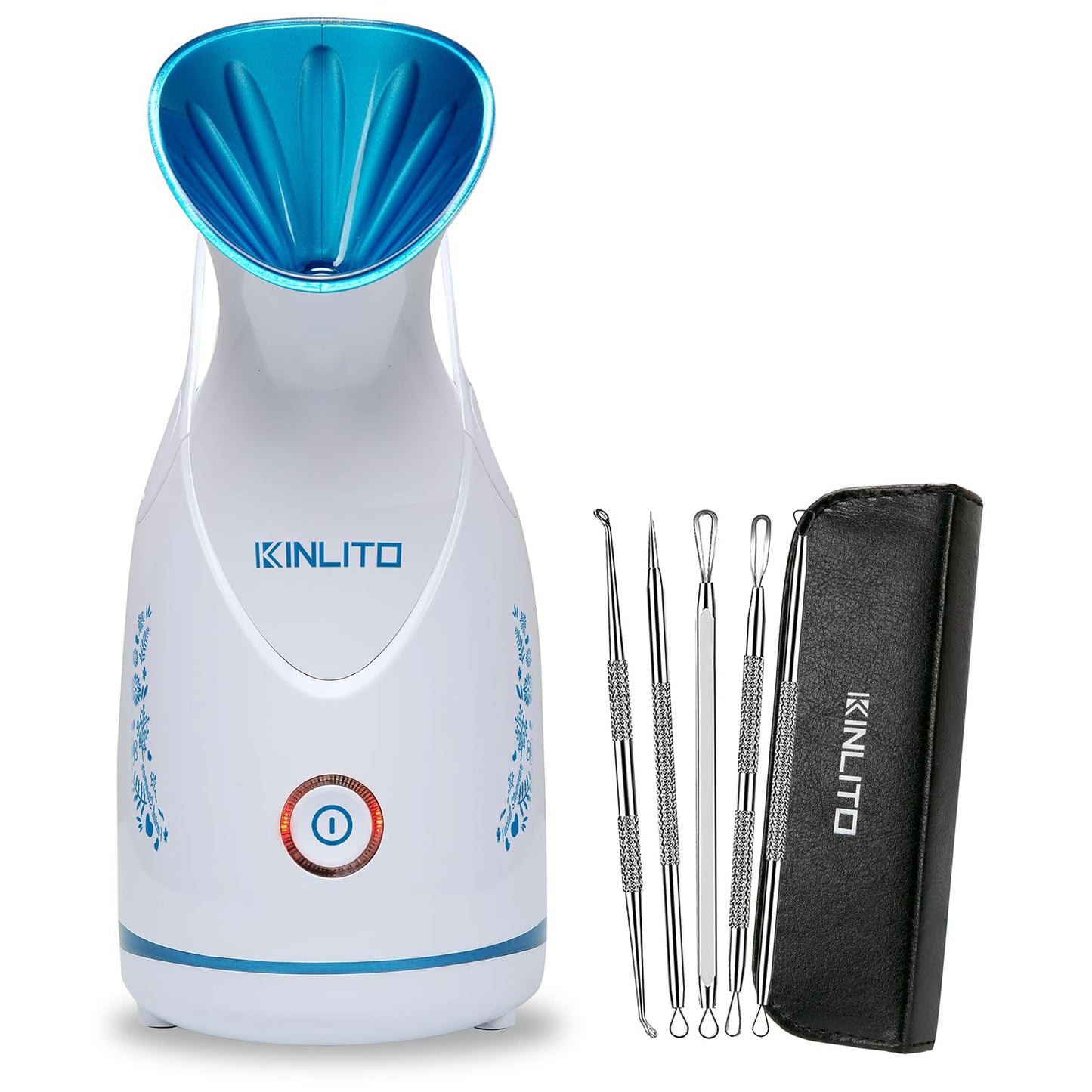 KINLITO Facial Steamer Ionic Face Steamer for Home Facial, Warm Mist Small Facial Steamer for Deep Cleaning Unclog Pores with Blackhead Remover, Aromatherapy Kit for Personal Home SPA (Blue)