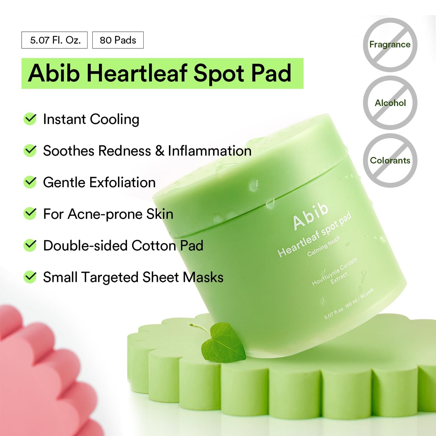 Abib Heartleaf Spot Pad Calming Touch 80pads 5.07 fl.oz. | Korean Acne Soothing Toner Pads for Face, Cleansing, Disposable, Exfoliant, Skin Care