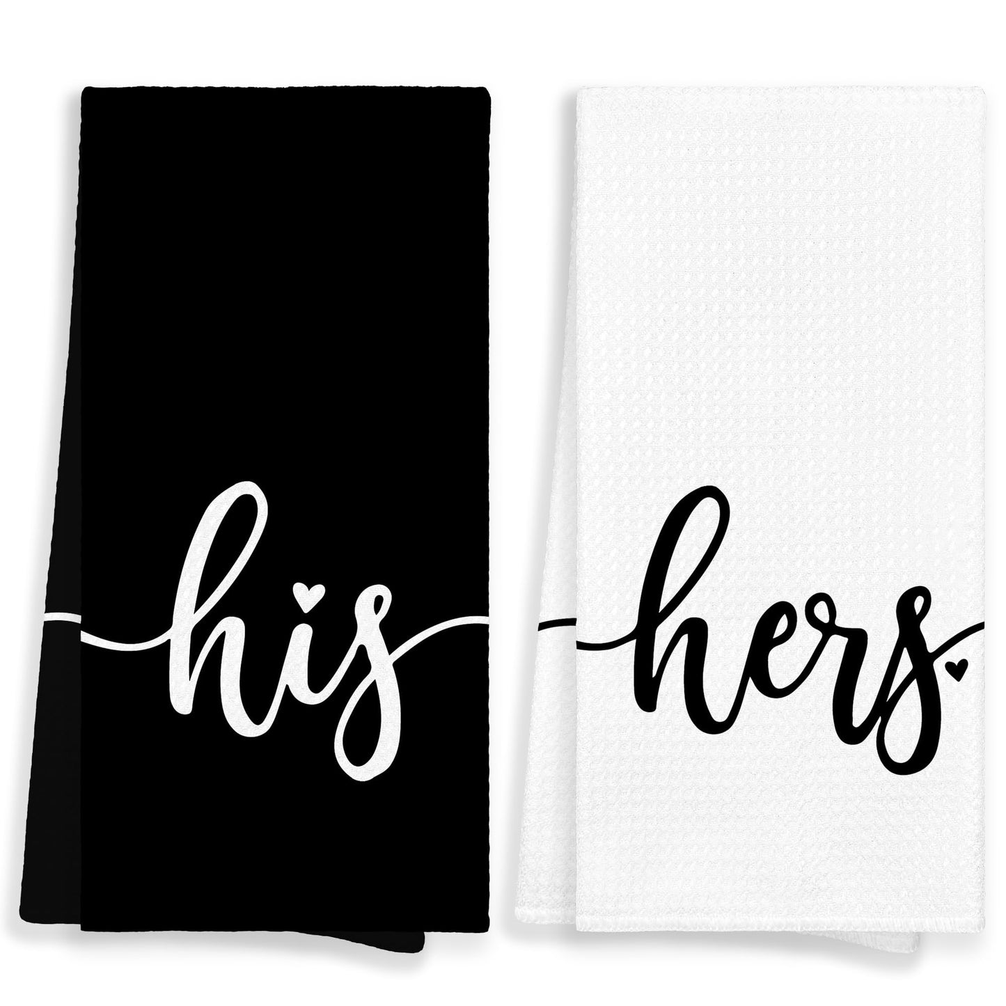 WAITPI His and Hers Valentines Day Bathroom Kitchen Towels Set of 2, His and Hers Gifts Hand Towels for Couple Bride Wedding Honeymoon, Black and White Decorative Tea Dish Towels for Kitchen 16x24in