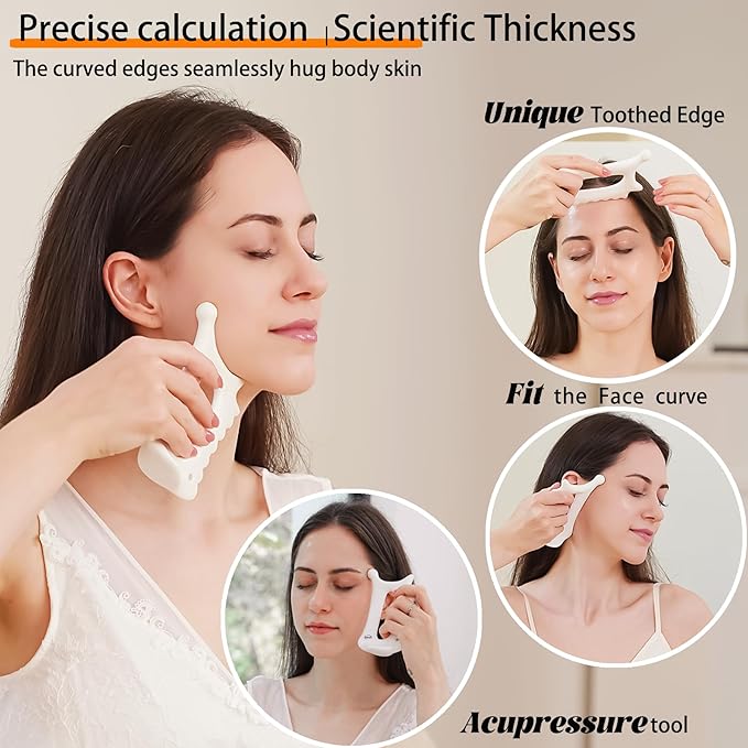 Ceramic Gua Sha Tool for Face & Body - 6 in 1 Manual Facial Massage for Lymphatic Drainage, Jaw Lifting, Puffiness Care, Neck Massage for Stress Relief - Home Self Care,Gift for Mum Wife White