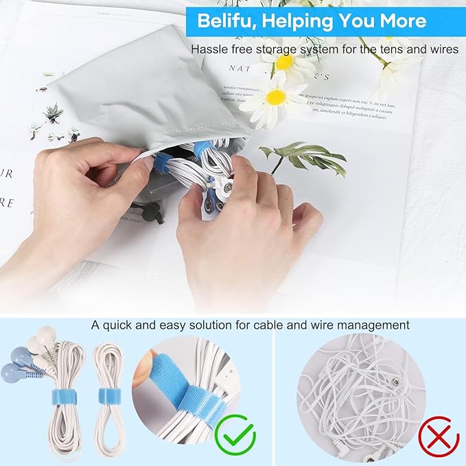 Belifu Dual Channel TENS EMS Unit with 12 Pads, 24 Modes Muscle Stimulator, Electronic Pulse Massager Muscle Massager for Pain Relief Therapy, Fastening Cable Ties, Dust-Proof Drawstring Storage Bag