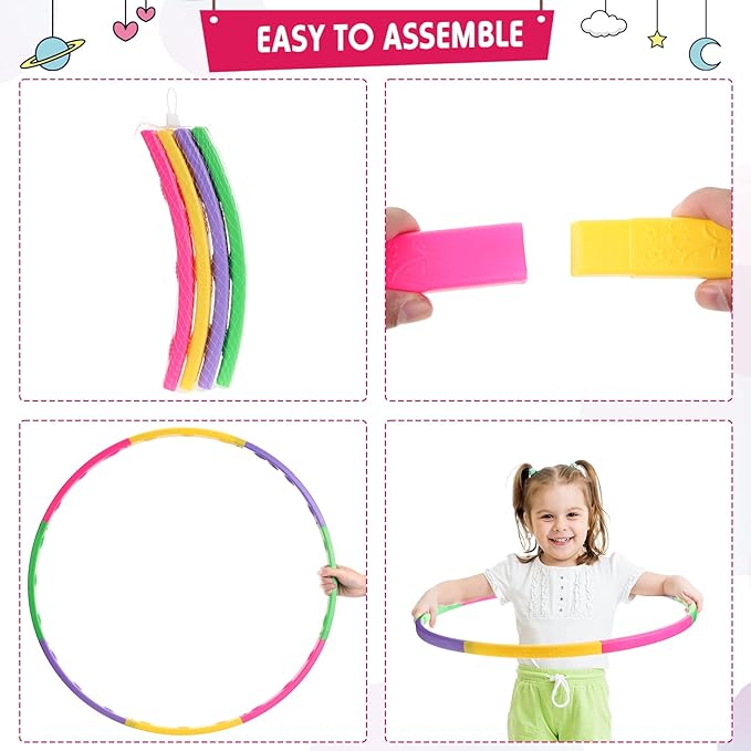 Chivao 8 Pack Color Detachable Hoop Fitness Waist Exercise Ring Plastic Exercise Hoop Adjustable Weight Size Plastic Adult Party Supplies Game Sport Gymnastic