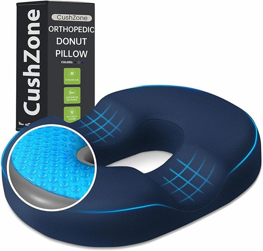 Donut Pillow Seat Cushion - Cooling Gel Floor Pillow, Memory Foam Floor Cushion for Office & Home, Car Seat, Hemorrhoids Pillow, Sciatica & Tailbone Pain Relief Chair Cushion, Blue