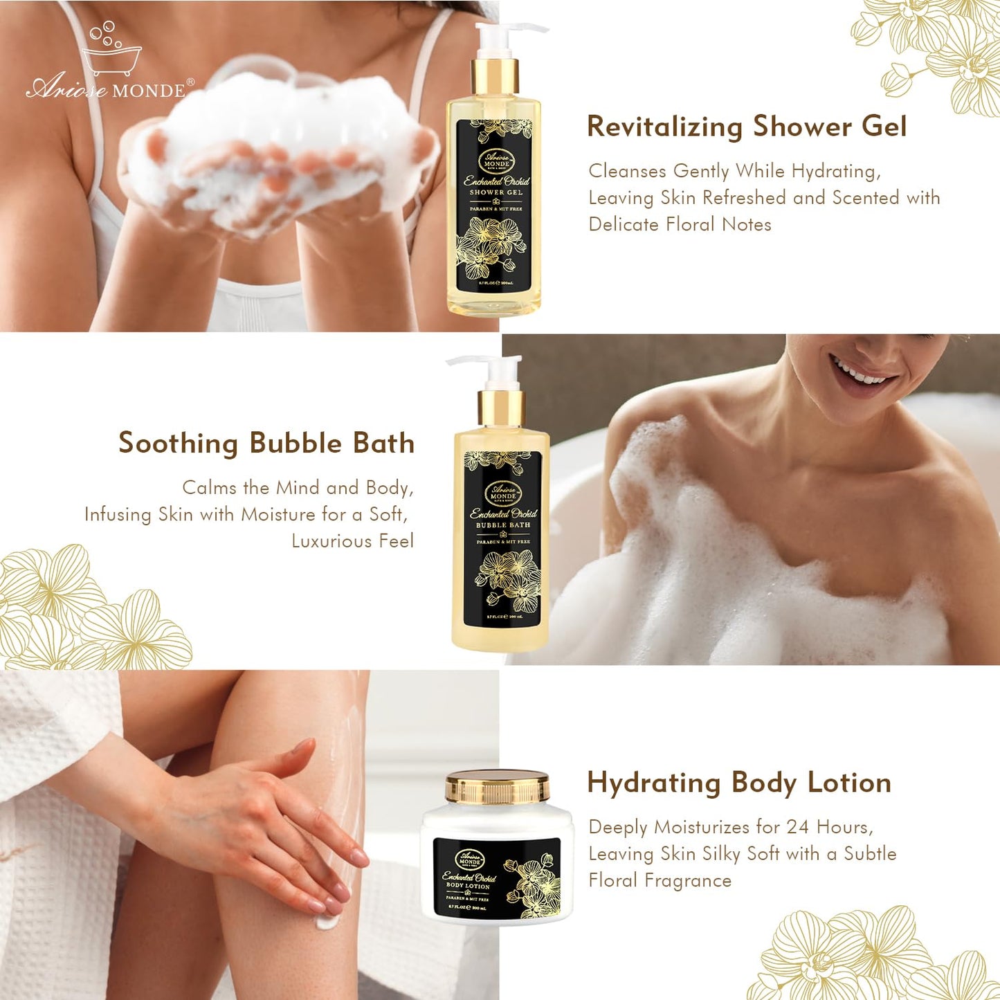 Spa Gift Baskets for Women, Gift Set for Mom Enchanted Orchid Scent, Home Spa Kit with Bubble Bath, Body Lotion, Bath Bomb, Bath Salt, Bath Gift Baskets, Birthday Gifts for Women