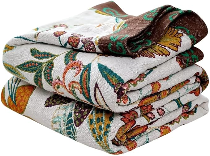 Boho Throw Blanket for Bed 100% Cotton Ultra Soft Rustic Quilt Floral Printed Farmhouse Decor Fall Bed Blankets,60"×80" All Season Rustic Throw for Sofa Couch Chair