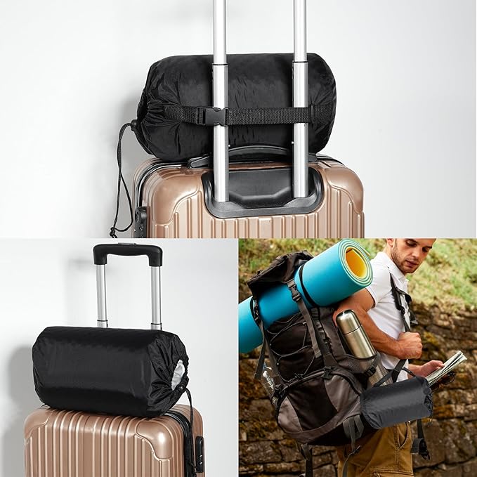 Travel and Camping Pillow- Compressible Medium Firm Memory Foam Pillow with Carry Bag for Backpacking & Airplane, Lumbar Support. Breathable Cooling Fabric, Washable Pillowcase (Wathet Blue)