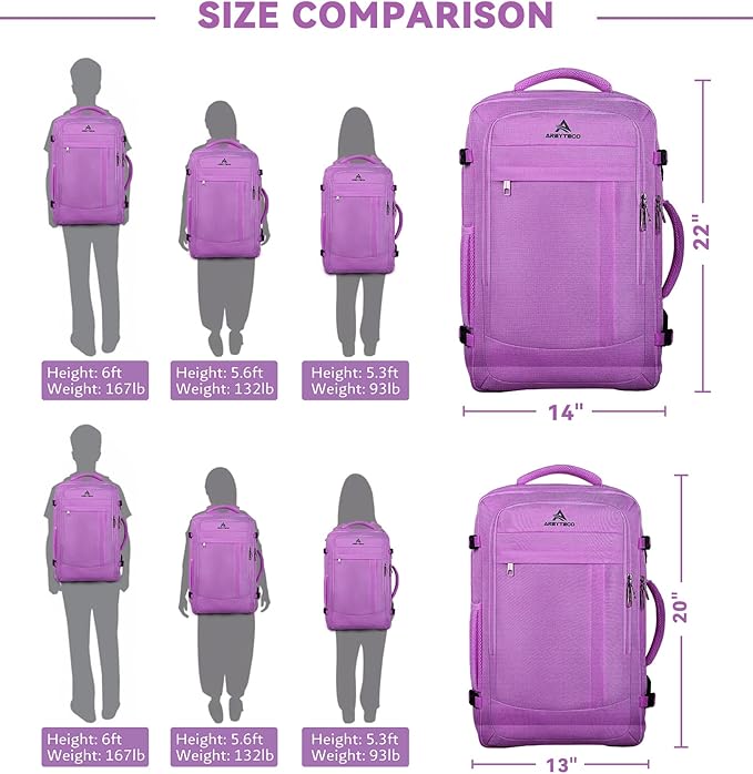 60L Carry On Backpack, Extra Large Laptop Backpack, Big Capacity Travel Backpack for Women, Expandable Water Resistant Bag Anti-Theft Business Daypack Fit 18 Inch Laptop with USB Port,Purple