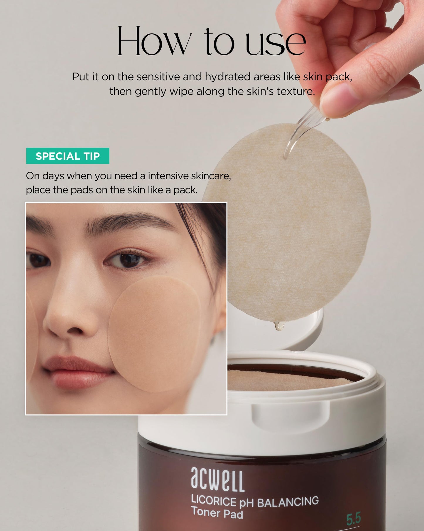 ACWELL Licorice pH Balancing Toner Pad - Vegan Cotton Pad, Double-sided Toner Pads for Blemish and Soothing Care - Korean Daily Skincare - Improves Uneven Skin Tone, 70pads, Transparent