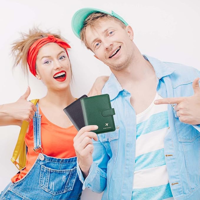 Cnycmy Passport Holder with RFID Blocking, Cash Pocket & Back Zipper Coin Pocket - Travel Document Holder, Magnetic Button, Multiple Card Slots - Soft PU Leather for Men and Women(MOSS GREEN)