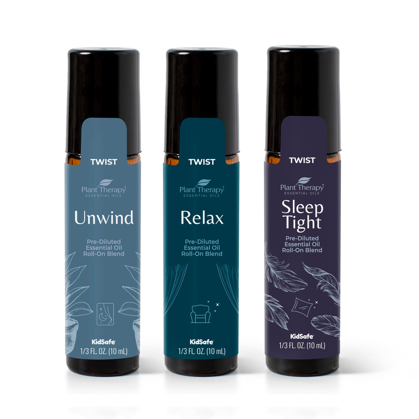 Plant Therapy Sleep Easy Essential Oil Roll On Blend Set 10 mL (1/3 oz) Each of Relax, Sleep Tight & Unwind, Pure, Pre-Diluted, Essential Oil Blends