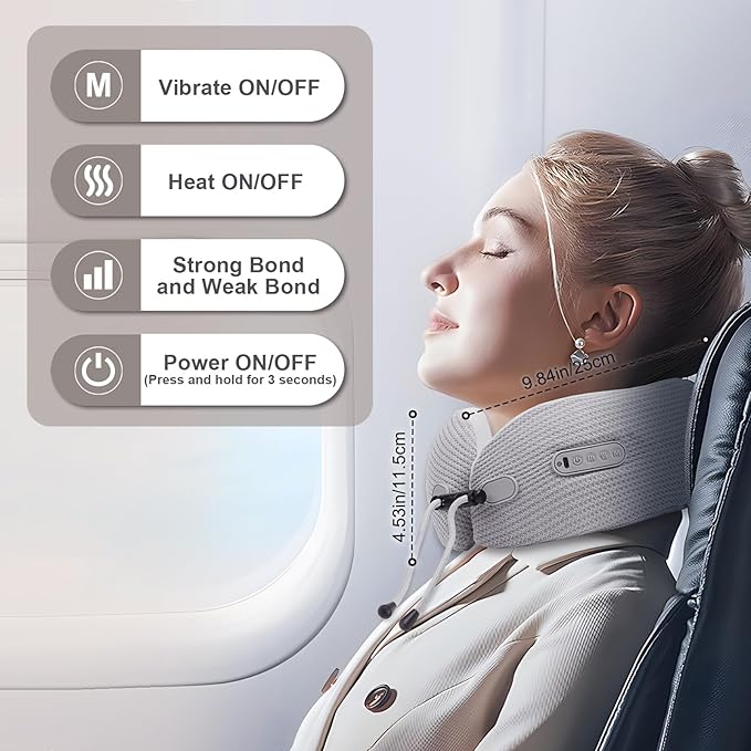 Electric Neck Massager,Portable Travel Pillow with Massage and Heat,Rechargeable vibrating Neck Pillow Massager,Perfect for Pain Relief at Home,Office,Travel,Fathers Day Gift Ideas from Daughter Son
