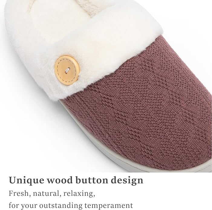 Chantomoo Womens Slipper Warm Comfy Memory Foam House Slippers Knitted Shoes Faux Fur Lined Anti-Skid Rubber Sole Bedroom Cozy Indoor Outdoor Slippers