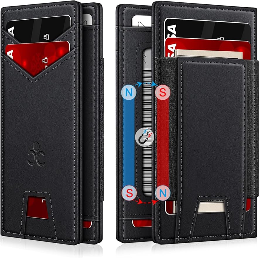 Wallet for Men Slim Leather Wallets for 9-13 Cards, RFID Blocking Thin Card Holder Wallet with ID Window & Stretchable Cash Slot, Minimalist Bifold Small Wallet for Front Pocket, Birthday Gift for Men