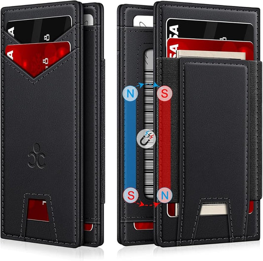 Wallet for Men Slim Leather Wallets for 9-13 Cards, RFID Blocking Thin Card Holder Wallet with ID Window & Stretchable Cash Slot, Minimalist Bifold Small Wallet for Front Pocket, Birthday Gift for Men