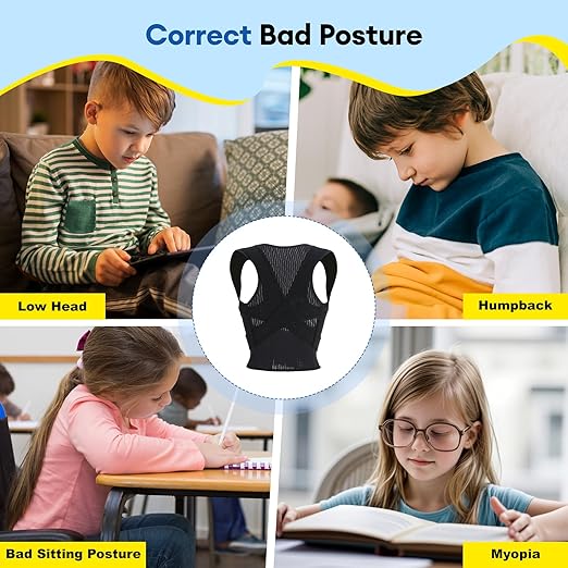 babaka Posture Corrector for Kids and Teens Adjustable Full Back Support Brace, Scoliosis, Dowagers Hump, Hunchback, Spine Corrector Boys and Girls (Large, Waist: 23''-27'')