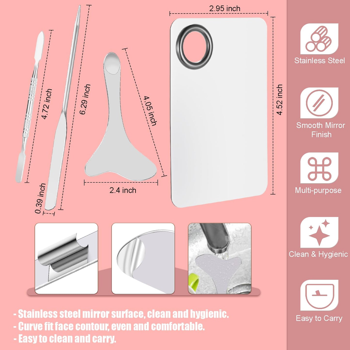 4 Pcs Makeup Spatula Set, Stainless Steel Cosmetic Makeup Palette, Korean Mixing Palette Foundation Cosmetic Skin Care Tool