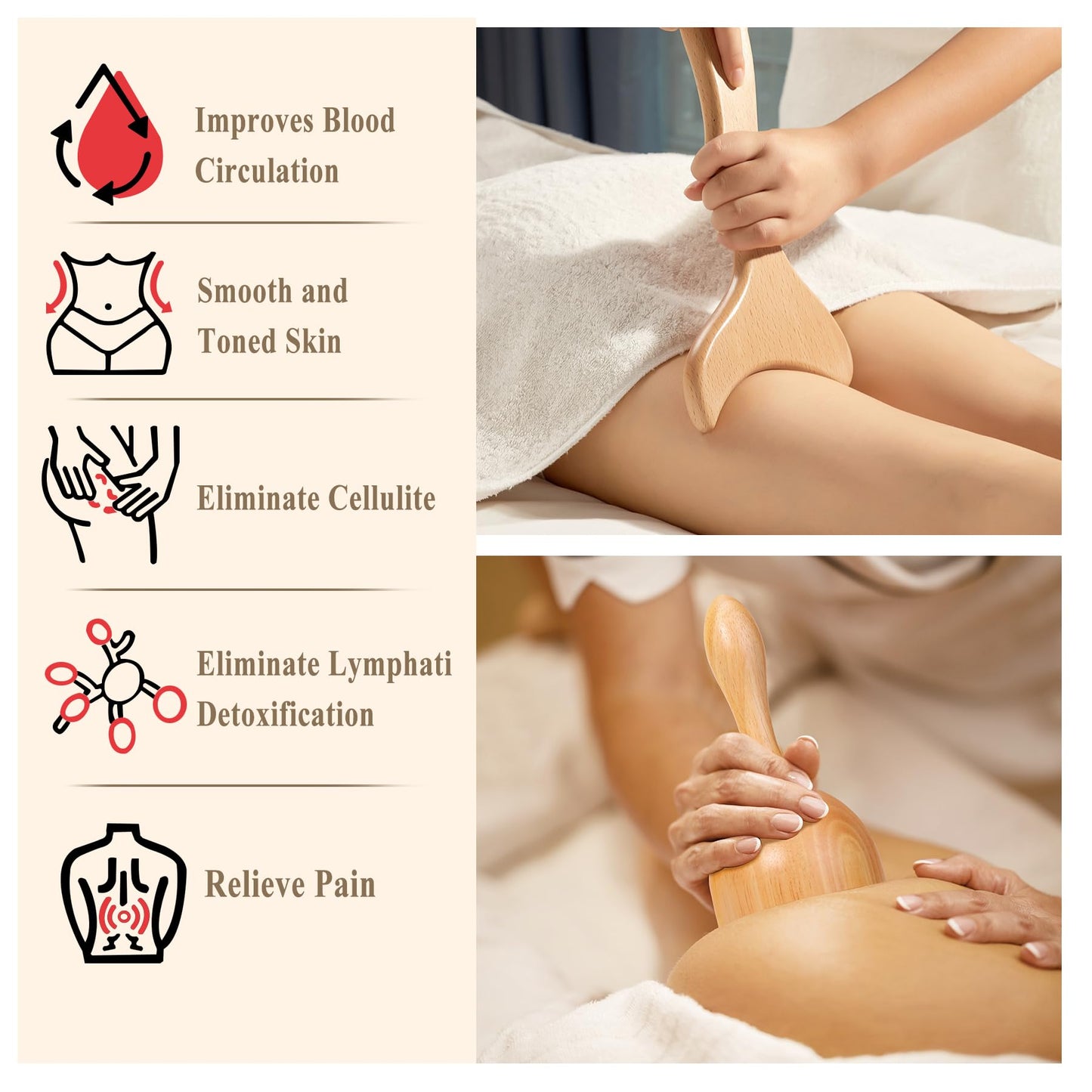 5-in-1 Wood Therapy Massage Tools Lymphatic Drainage Massager for Muscle Pain Relief | Maderoterapia Kit Body Sculpting Tools for Anti-Cellulite, Body Shaping