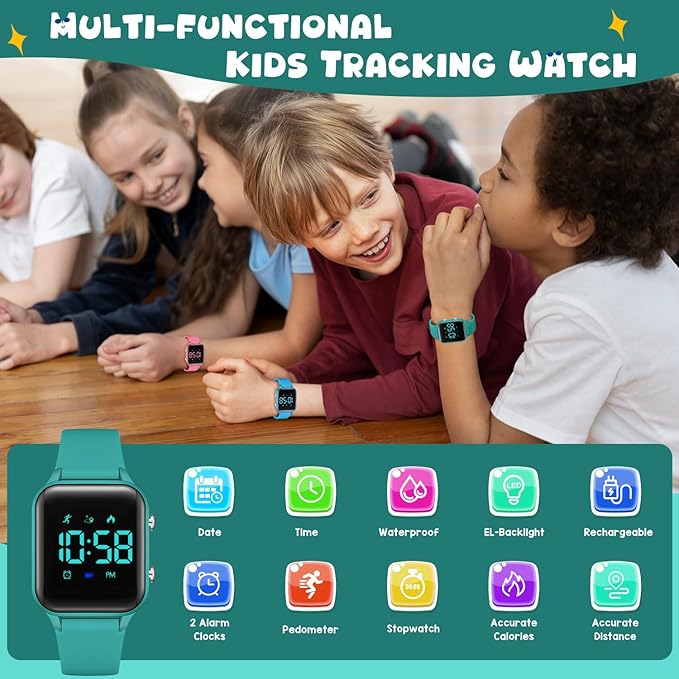 Kids Digital Watches for Boys Girls, Sports Watch with Fitness Tracker, Pedometer, Alarm Clocks, Stopwatch, No App Needed Waterproof Kids Watch, Gift for Teens Student Girls Boys Ages 5-14