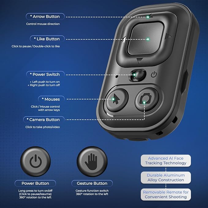 64" Phone Tripod Quadrapod with Wireless Remote & AI Face Tracking - Adjustable Selfie Stick Compatible with iPhone & Android, 360° Gimbal, Gesture Control, Portable Phone Holder for Video Recording