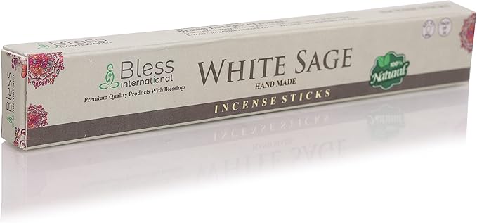 Bless-White-Sage 100%-Natural-Handmade-Hand-Dipped-Incense-Sticks Organic-Chemicals-Charcoal-Free Purification-Relaxation-Positivity-Yoga-Meditation Best-Woods-Scent (25 Sticks (1.4 OZ))