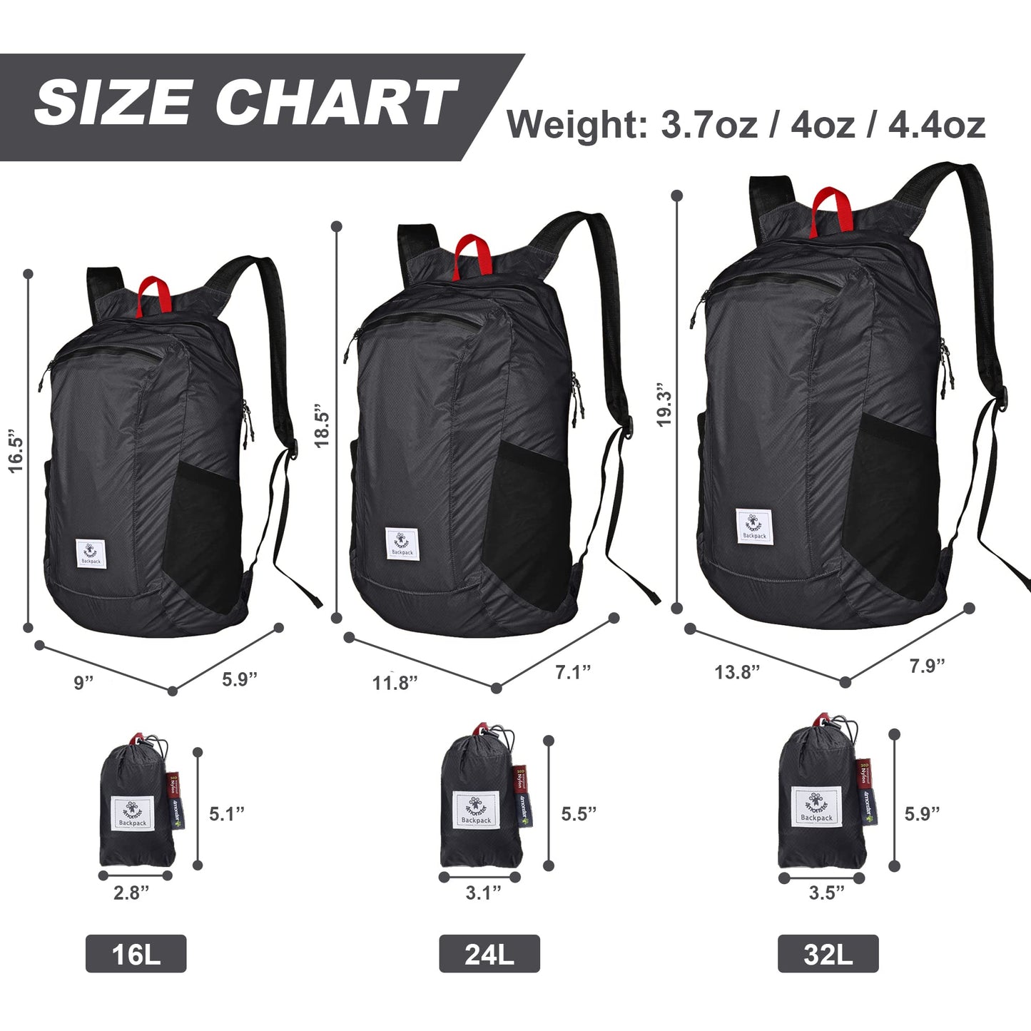 4Monster Hiking Daypack,Water Resistant Lightweight Packable Backpack for Travel Camping Outdoor (Grey, 24L)