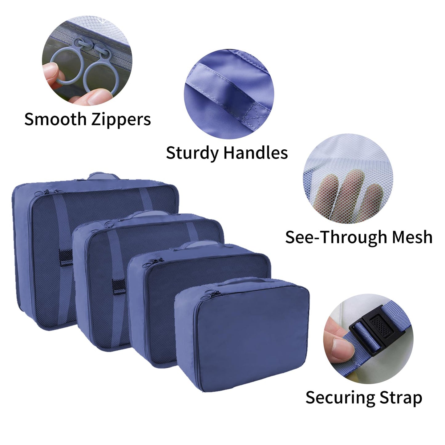 SLMT 10 Set Packing Cubes for Suitcases, Luggage Organizer Bags for Carry On, Travel Bags Organizer for Luggage, Must Have Travel Essentials for Women and Men (Navy Blue)