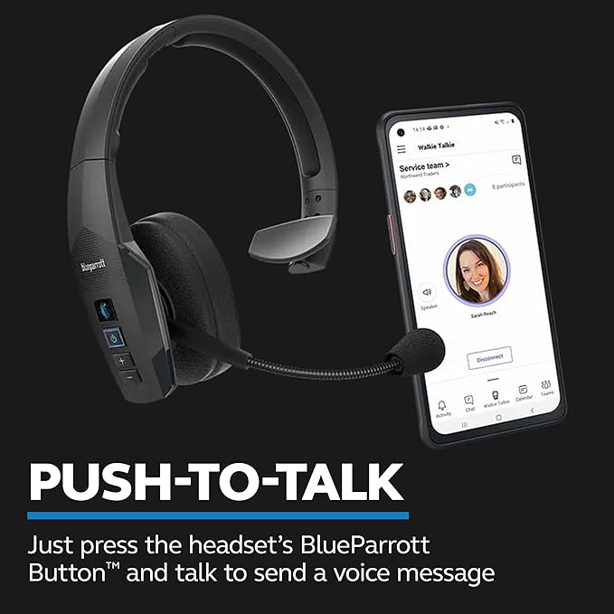 BlueParrott B450-XT Mono Bluetooth Wireless Headphones 96% Noise Canceling Over Head Trucker Headset with Mic, All Day Comfort Padded Headband, 300 ft. Wireless Range, 24 hrs. Talk Time, Black