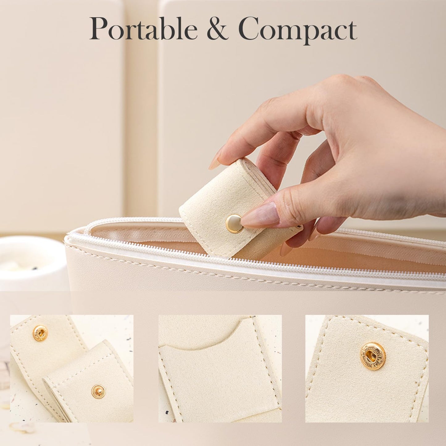 Mini Travel Jewelry Bag, 3PCS Mini Travel Jewelry Roll Bag with Buckle, Portable Foldable Travel Jewelry Organizer Case for Earrings, Rings, Necklaces